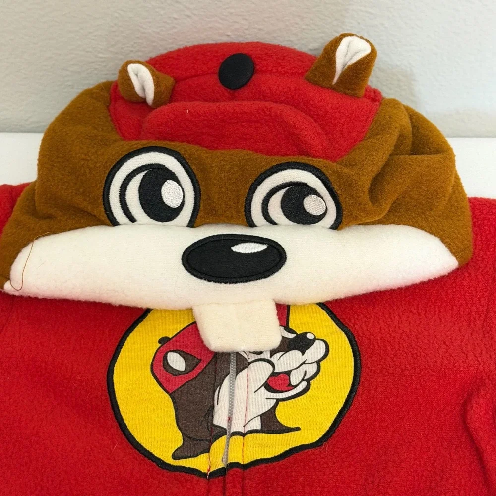 Buc-ee's Beaver Toddler 3T Fleece Hooded One Piece Pajamas Suit Brown Red
